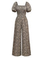 Braun 1930er Kleine Blumen Puffärmel Jumpsuit
