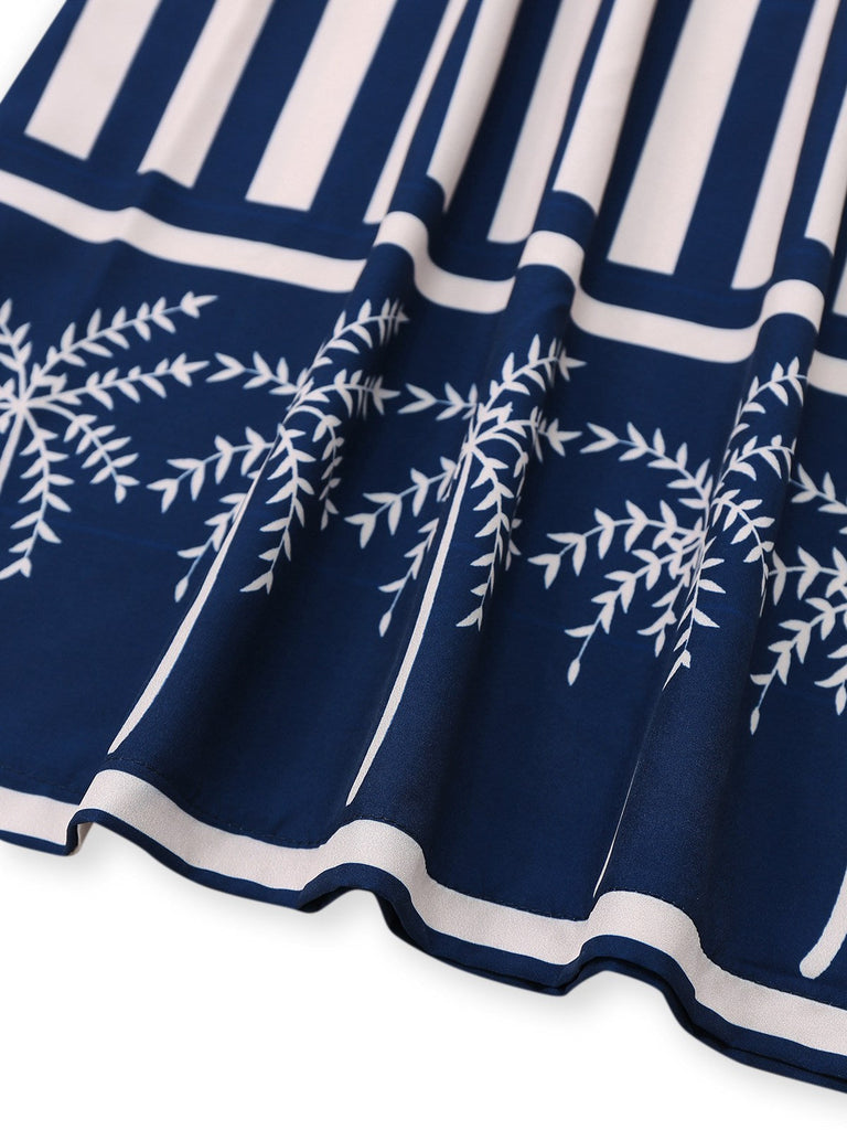 Blau 1930er Vertikale Streifen Palme Bäume Jumpsuit