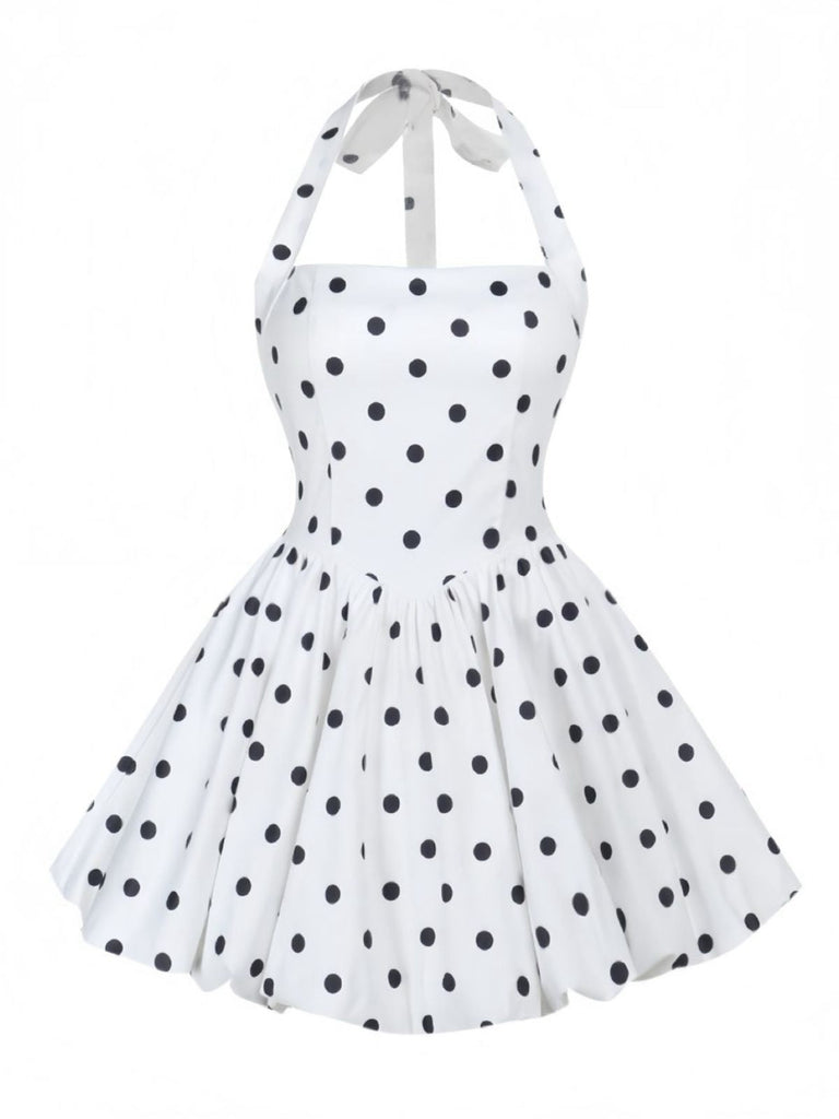 Weiß 1960er Tupfen Halfter Tutu Kleid