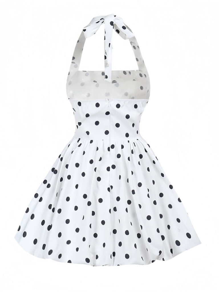 Weiß 1960er Tupfen Halfter Tutu Kleid
