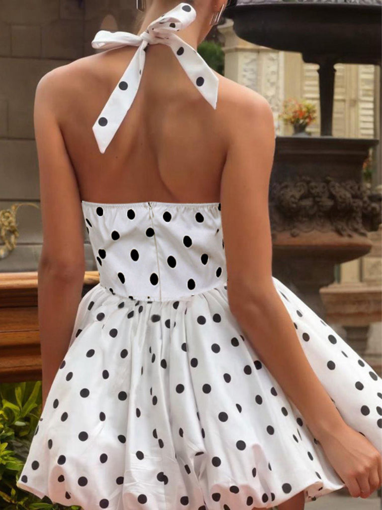 Weiß 1960er Tupfen Halfter Tutu Kleid