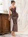 Gold 1920er Tief V-Ausschnitt Seitenschlitz Pailletten Kleid