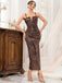 Gold 1920er Tief V-Ausschnitt Seitenschlitz Pailletten Kleid