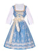 3PCS Blau 1950er Oktoberfest Dirndl Blumen Rüschen Top & Schnürung Kleid
