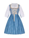 3PCS Blau 1950er Oktoberfest Dirndl Blumen Rüschen Top & Schnürung Kleid