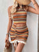 2PCS Orange 1970er Bohemien Halfter Top & Rüschen Rock