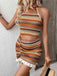 2PCS Orange 1970er Bohemien Halfter Top & Rüschen Rock