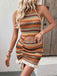 2PCS Orange 1970er Bohemien Halfter Top & Rüschen Rock