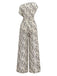 Weiß 1940er Tinte Flecken Schräg Ausschnitt Jumpsuit