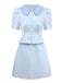 2PCS 1960er Vertikal Streifen Peter Pan Kragen Bluse & Rock