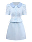 2PCS 1960er Vertikal Streifen Peter Pan Kragen Bluse & Rock