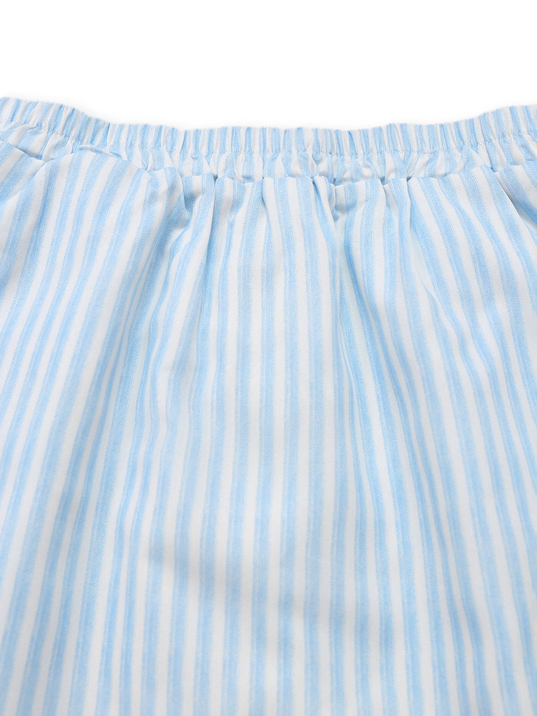 2PCS 1960er Vertikal Streifen Peter Pan Kragen Bluse & Rock