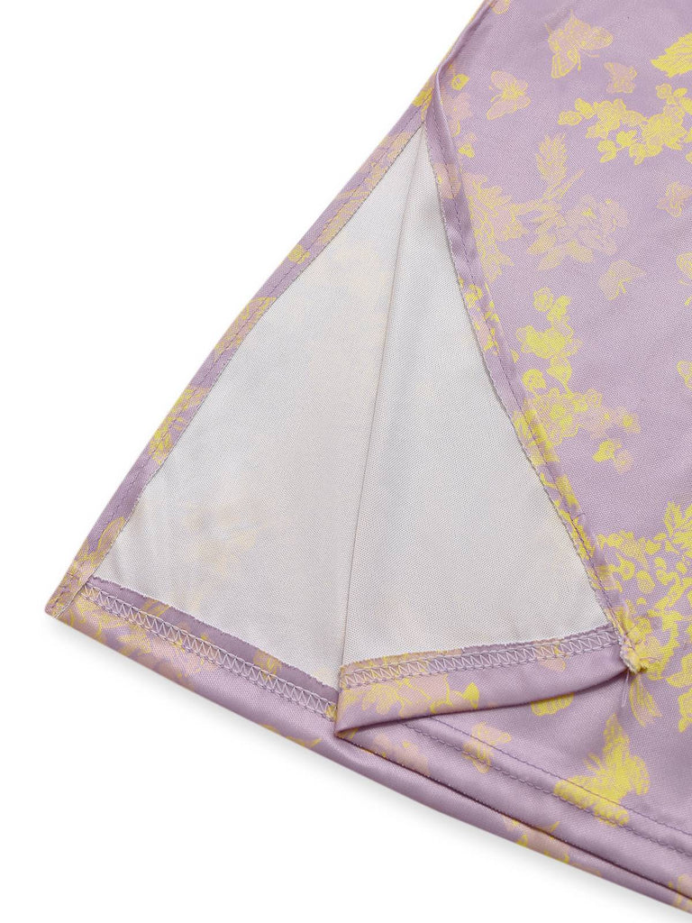 Lila 1930er Schmetterling Blumen Meerjungfrauen Slip Kleid