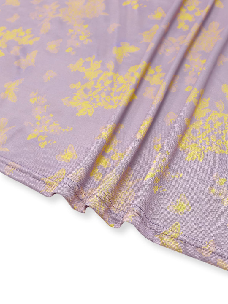 Lila 1930er Schmetterling Blumen Meerjungfrauen Slip Kleid