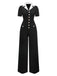 Schwarz & Weiß 1930er Kerbkragen Tastened Jumpsuit