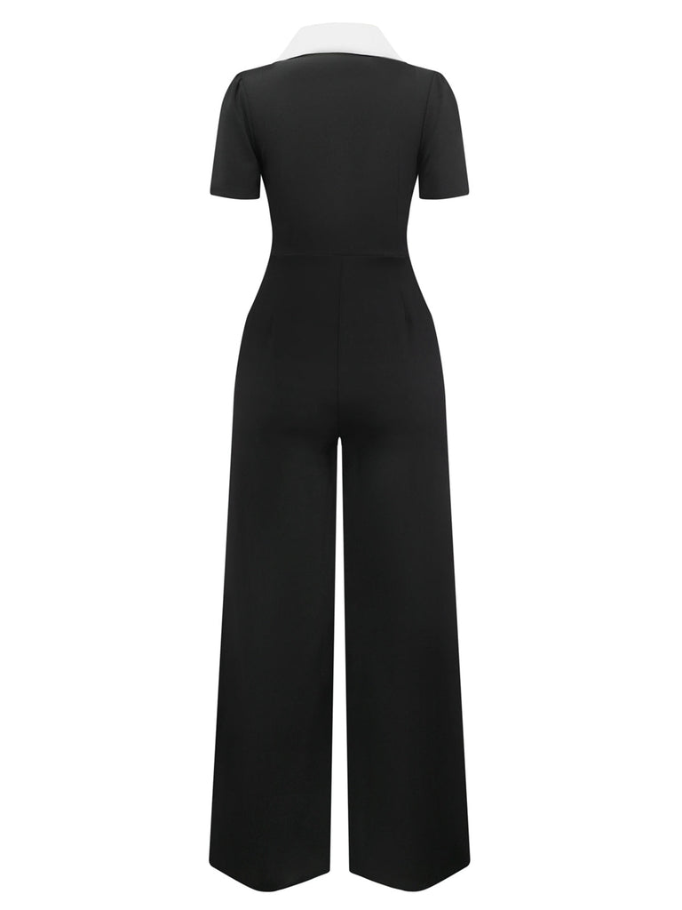 Schwarz & Weiß 1930er Kerbkragen Tastened Jumpsuit