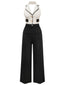 Schwarz & Weiß 1930er Kontrast Gekerbter Kragen Jumpsuit