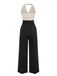 Schwarz & Weiß 1930er Kontrast Gekerbter Kragen Jumpsuit