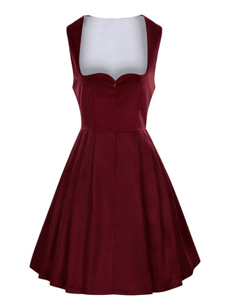 2PCS Weinrot 1950er Oktoberfest Dirndl Blumen Samt Kleid & Schürze