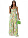 Grün 1960er Blumen Trägerlos Hohl Twist Plissiertes Jumpsuit