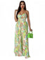Grün 1960er Blumen Trägerlos Hohl Twist Plissiertes Jumpsuit