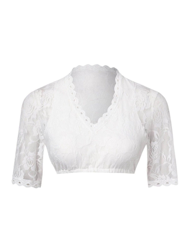 Weiß 1950er Oktoberfest Blumen Spitze V-Ausschnitt Crop Top