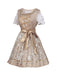 3PCS Sekt 1950er Oktoberfest Dirndl Puffärmel Top & Blumen Bogen Kleid
