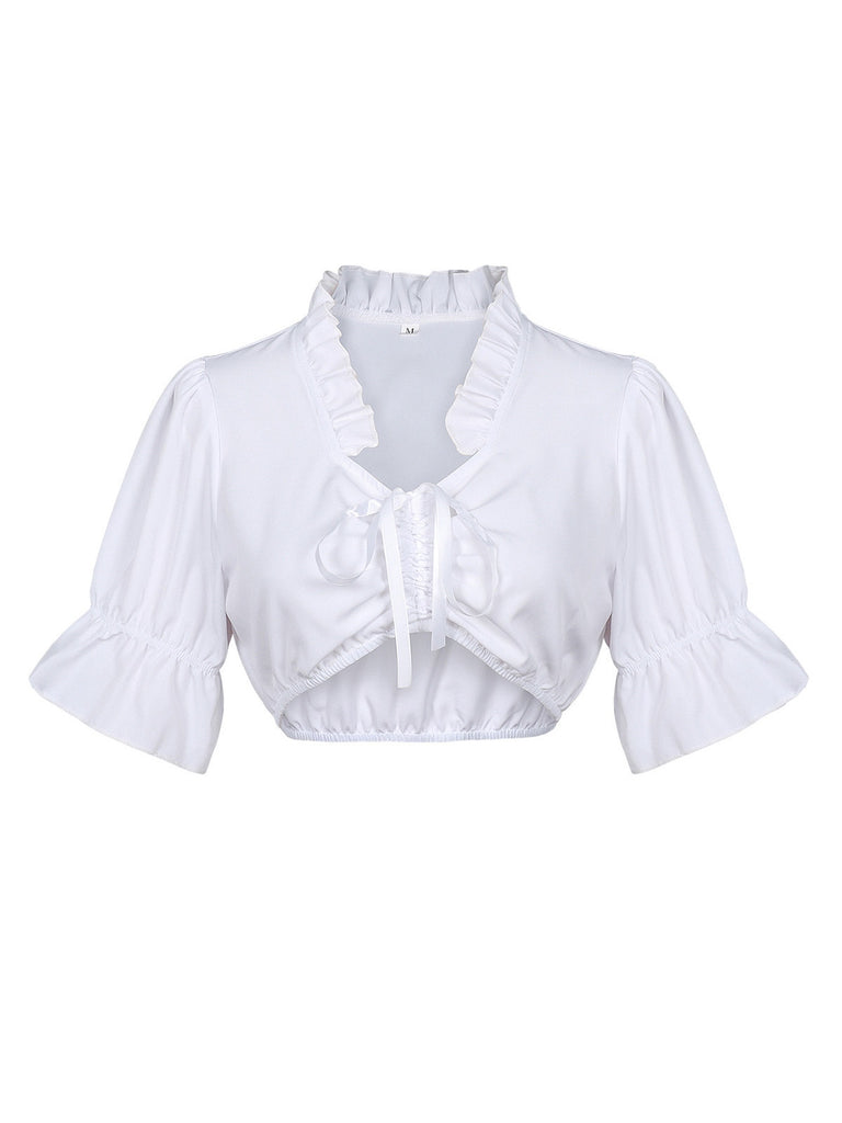 3PCS Rosa 1950er Oktoberfest Dirndl Puffärmel Top & Besticktes Schnürung Kleid