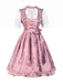 3PCS Rosa 1950er Oktoberfest Dirndl Puffärmel Top & Besticktes Schnürung Kleid