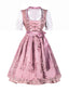 3PCS Rosa 1950er Oktoberfest Dirndl Puffärmel Top & Besticktes Schnürung Kleid