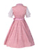 3PCS Rosa 1950er Oktoberfest Dirndl Puffärmel Top & Besticktes Schnürung Kleid
