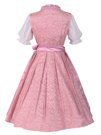 3PCS Rosa 1950er Oktoberfest Dirndl Puffärmel Top & Besticktes Schnürung Kleid