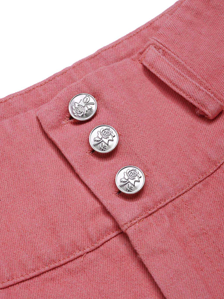 [Vorverkauf] Rosa 1950er Baumwolle Rose Tasten Hosen