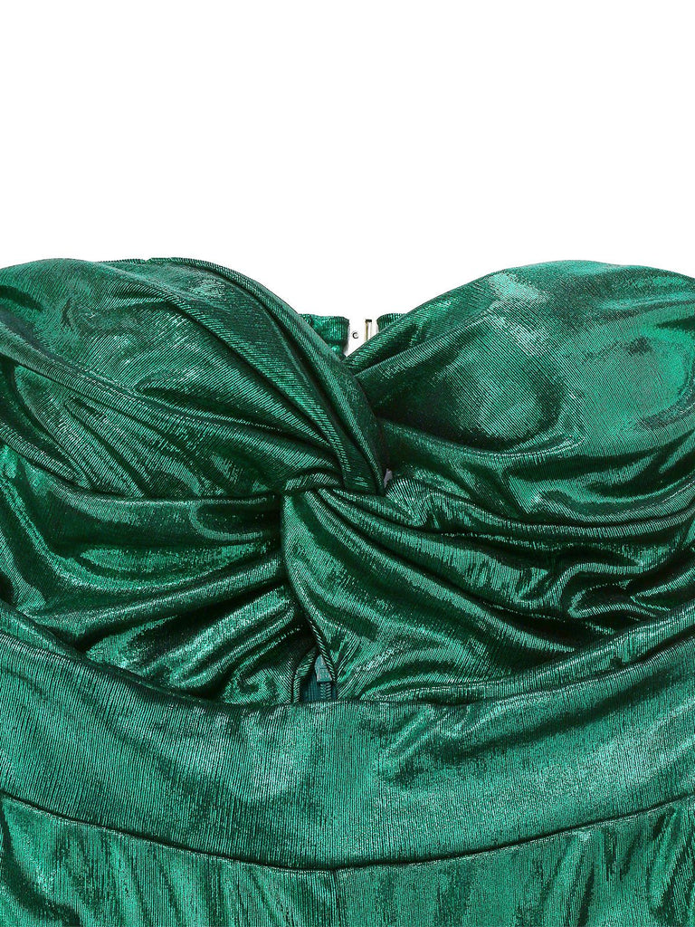[Vorverkauf] Grün 1970er Geknotetes Hollow Glänzend Jumpsuit