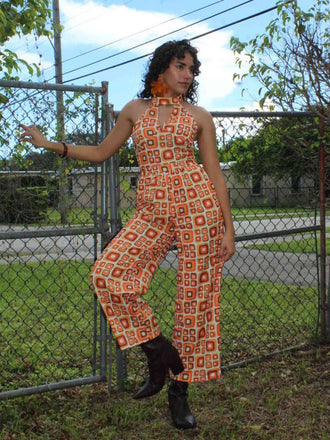 1960er Stehkragen Geometrisch Hippie Jumpsuit