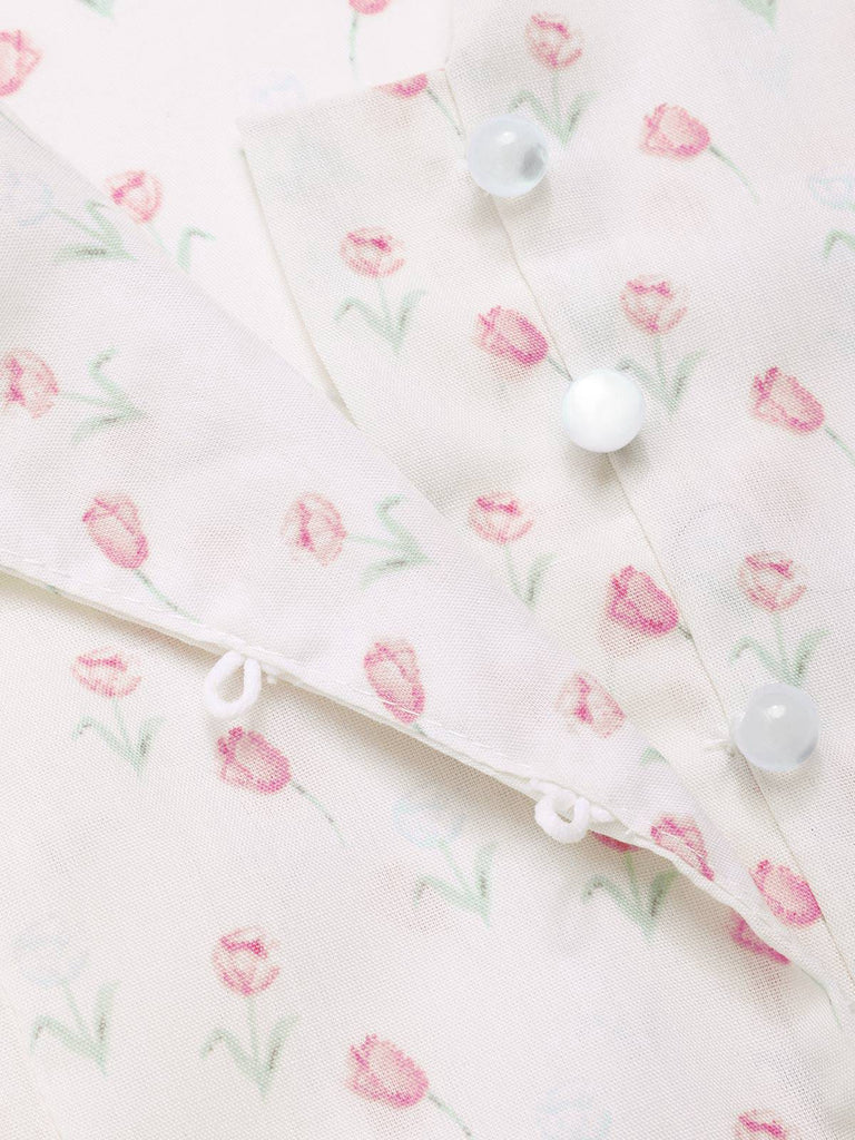 [Vorverkauf] Rosa 1940er Tulip V-Ausschnitt Revers Rüschen Bluse