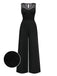[Vorverkauf] Schwarz 1930er Netz Plissiertes Patchwork Jumpsuit