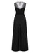 [Vorverkauf] Schwarz 1930er Netz Plissiertes Patchwork Jumpsuit