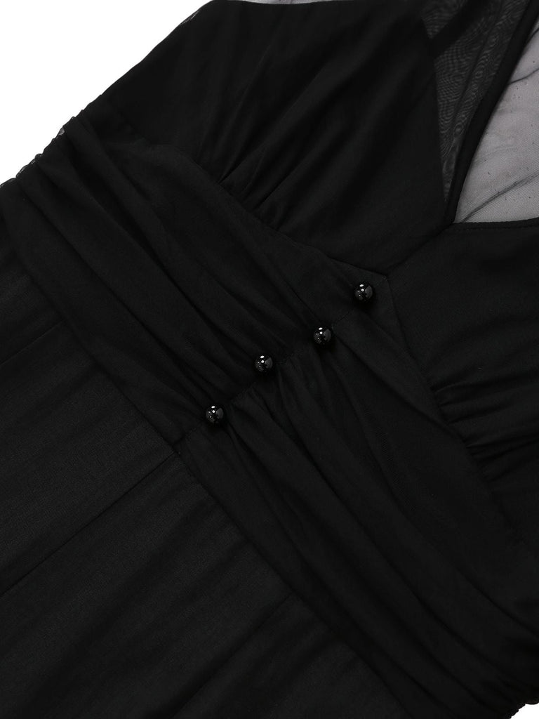 [Vorverkauf] Schwarz 1930er Netz Plissiertes Patchwork Jumpsuit