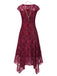 [Vorverkauf] Tiefrot 1920er Spitze Blumen Kleid Mit Halskette