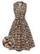 Multicolor 1950er Bücherregal Druck Stehkragen Kleid
