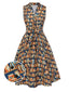 Multicolor 1950er Bücherregal Druck Stehkragen Kleid