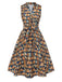 Multicolor 1950er Bücherregal Druck Stehkragen Kleid
