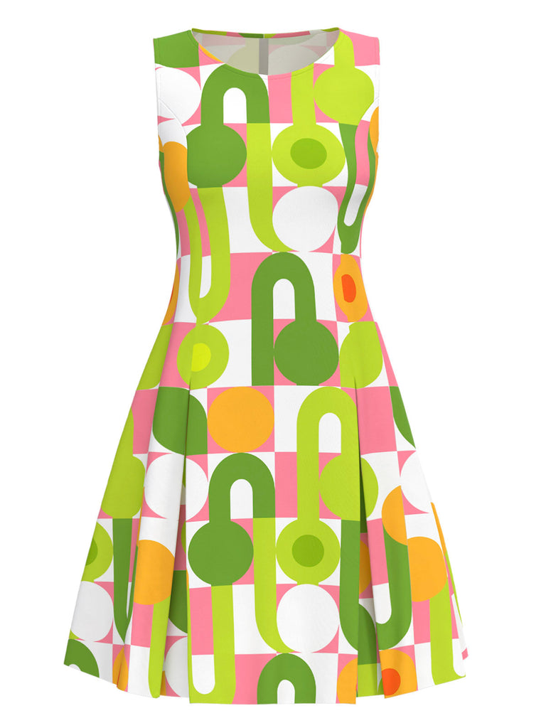 [Vorverkauf] Grün 1960er Geometrischer Rundhals Shift Kleid