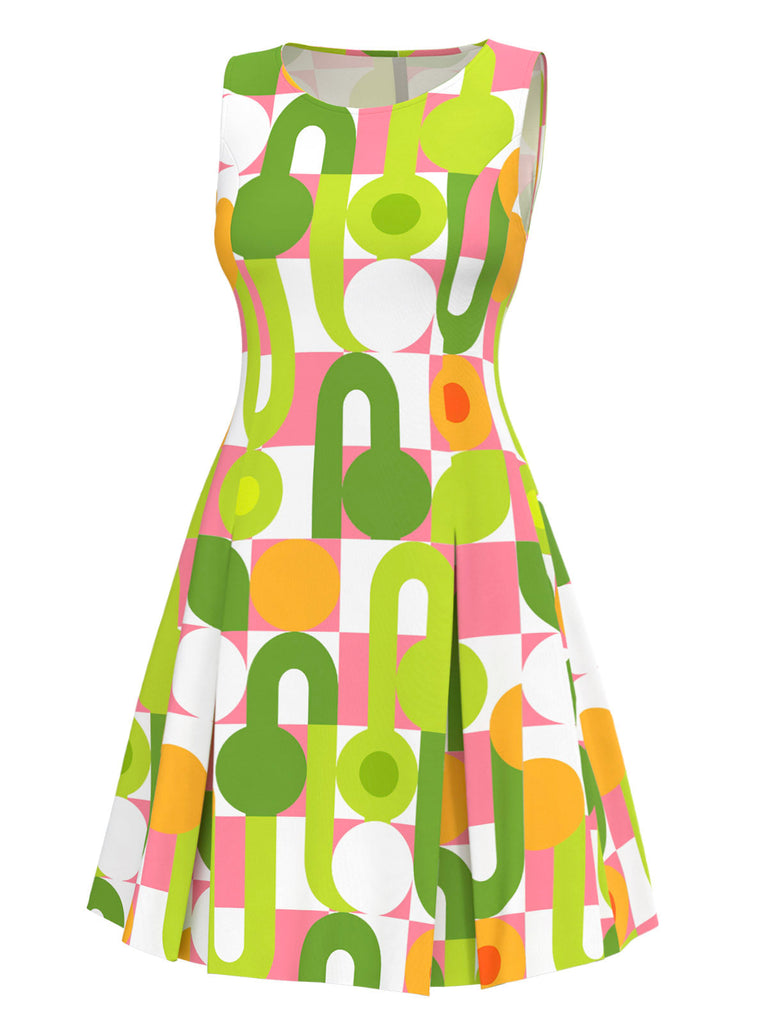 [Vorverkauf] Grün 1960er Geometrischer Rundhals Shift Kleid