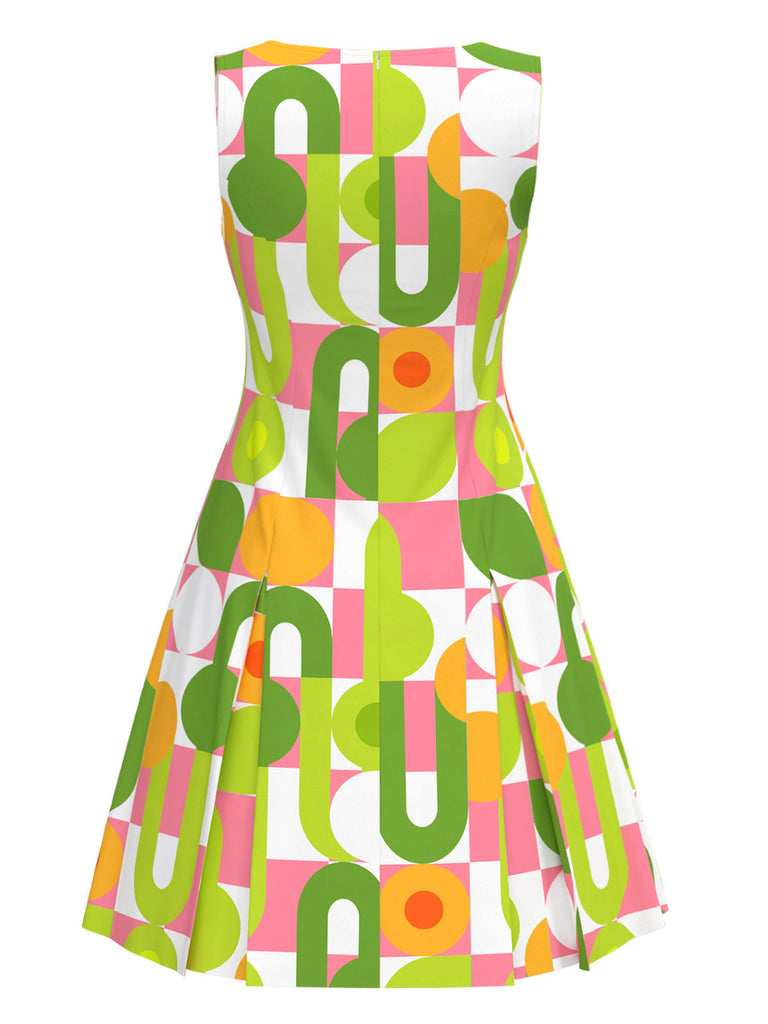 [Vorverkauf] Grün 1960er Geometrischer Rundhals Shift Kleid