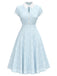 [Vorverkauf] Blau 1940er Revers Rose Tasten Stickerei Kleid