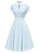 [Vorverkauf] Blau 1940er Revers Rose Tasten Stickerei Kleid
