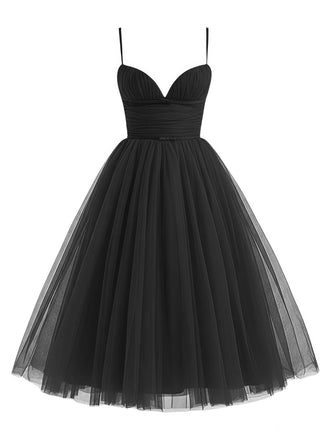 1950er Herzförmiger Hals Gerüschtes Netz Kleid