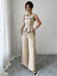 2PCS Beige 1960er Bindung Ärmellos Weste & Hosen